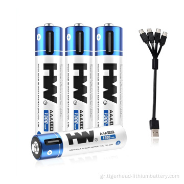 Επαναφορτιζόμενη μπαταρία λιθίου 4 τμχ 1,5 V AAA 1300 mWh USB-C